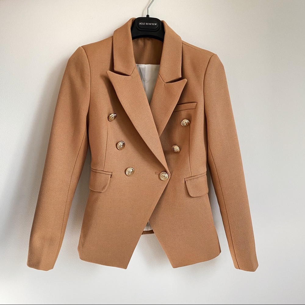 Camel double breasted military blazer